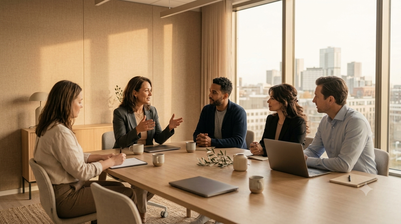 Collega’s in overleg over coaching op de werkvloer